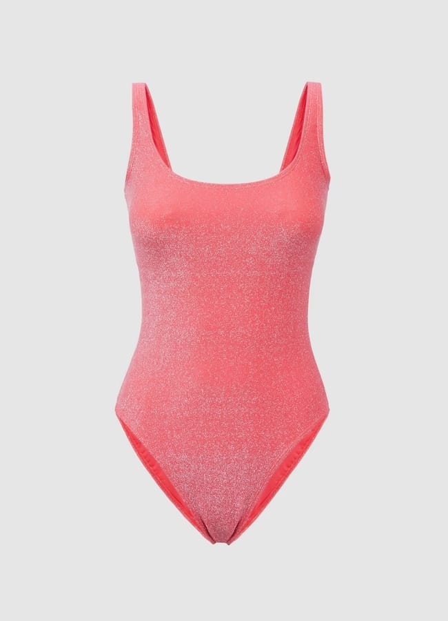 Reiss Good American Sparkle Swimsuit in Bright Coral