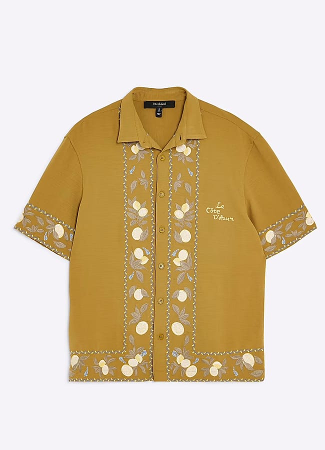 RI Yellow Regular Fit Lemon Embroidered Shirt