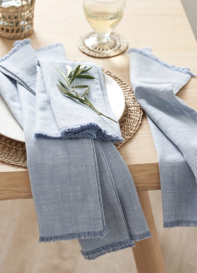 Soft Blue Fringed Napkins – Set of 4