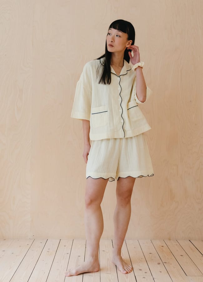 model wearing TbCo Cotton Pyjamas Buttermilk