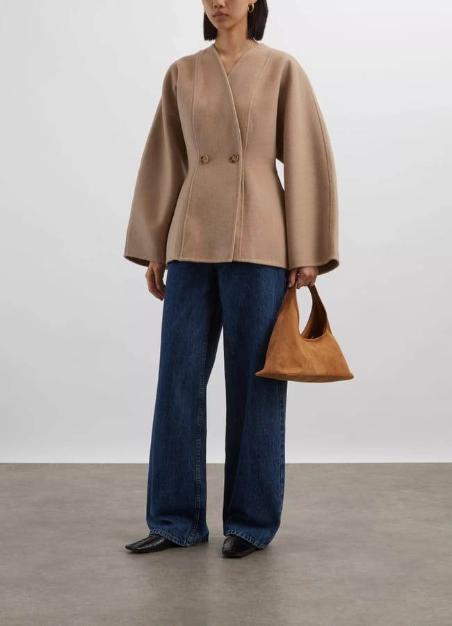 model wearing Tirli Hazelnut Short Jacket and jeans