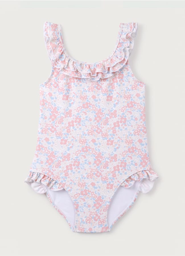 Recycled Petunia Floral Frill Neck Swimsuit