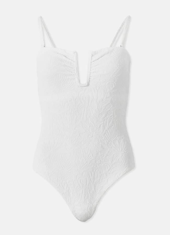 White Textured Bandeau Swimsuit