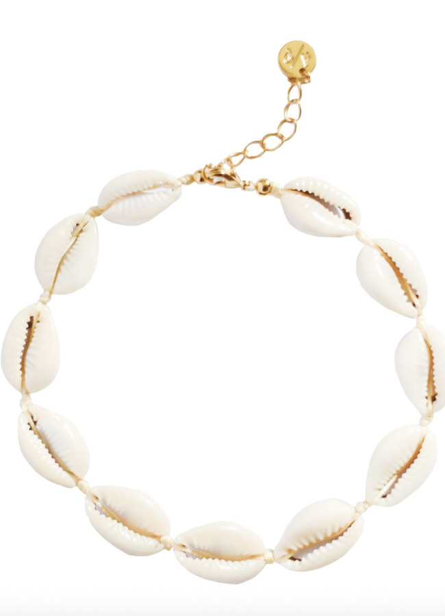 Wolf & badger Mini Natural Shell Anklet On Colored Cord - Rainbow