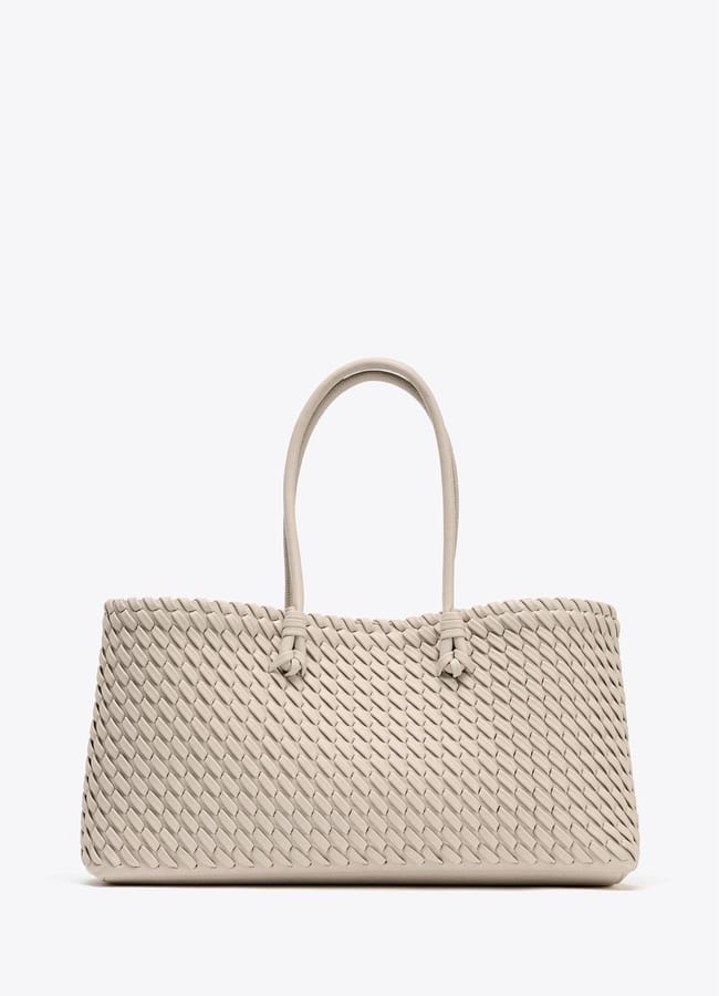 cream zara BRAIDED ELONGATED TOTE BAG r
