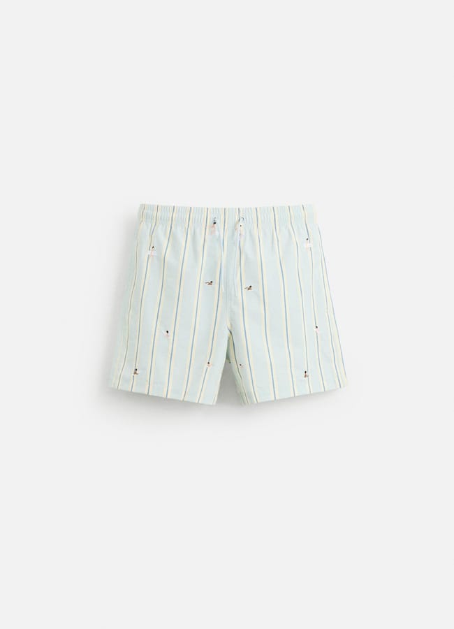 zara EMBROIDERED MID-LENGTH SWIMMING TRUNKS