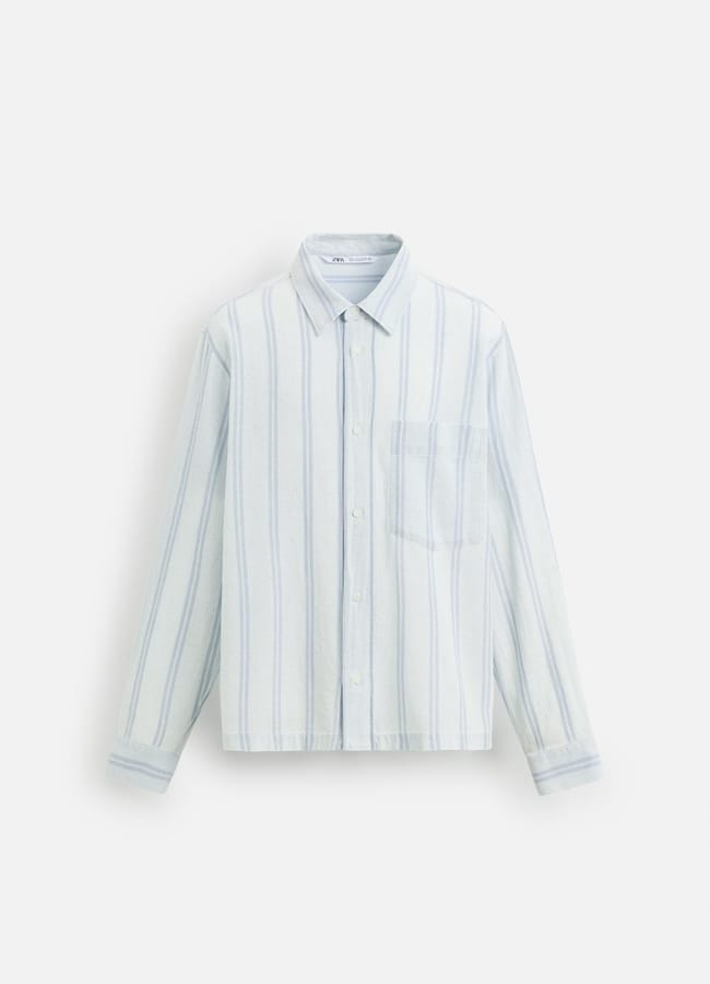 blue zara STRIPED TEXTURED SHIRT
