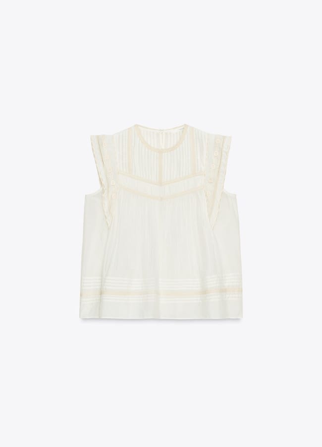 white zara ZW COLLECTION EMBROIDERED BLOUSE