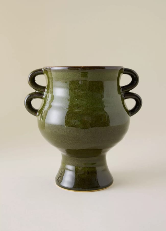 Anthropologie Raia Flower Pot in dark green