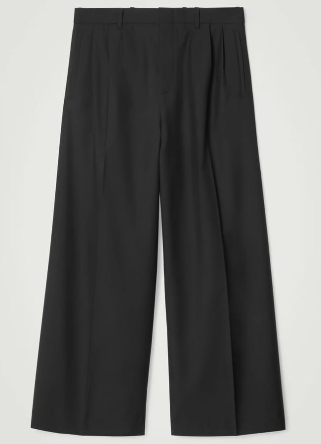 COS PLEATED WOOL WIDE-LEG TROUSERS in black