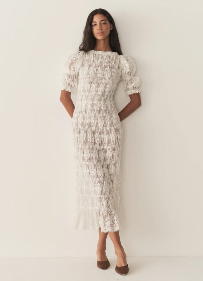 model wearing Doen RAQUELLA DRESS in white