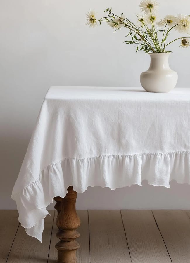 Etsy 100% Linen tablecloth with RUFFLES PREWASHED white natural French table cloth rustic rectangle square oval country style