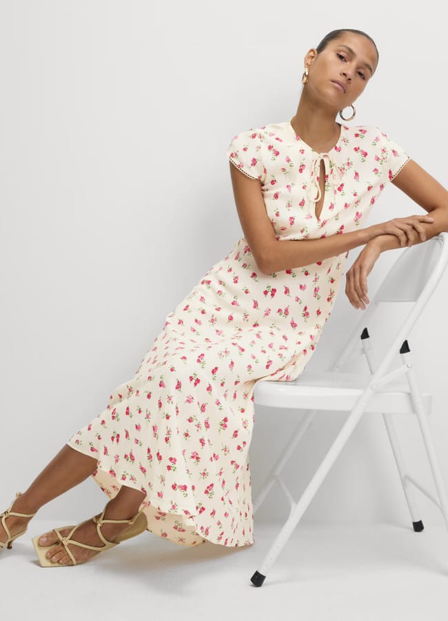 Floral Tie Neck Midaxi Tea Dress