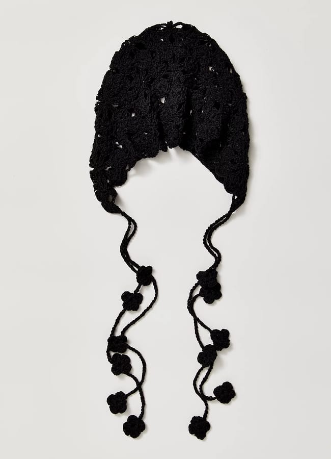 black crochet bonnet