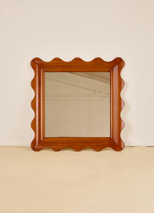 wavey scalloped wooden mirror