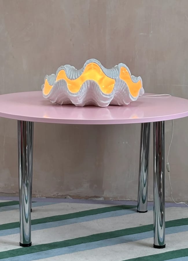 large shell light on table