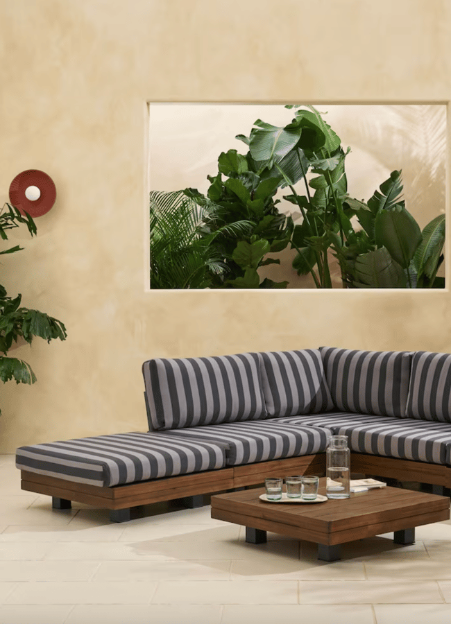made.com Avarna Garden Wood Corner Lounge Set in Grey Stripe