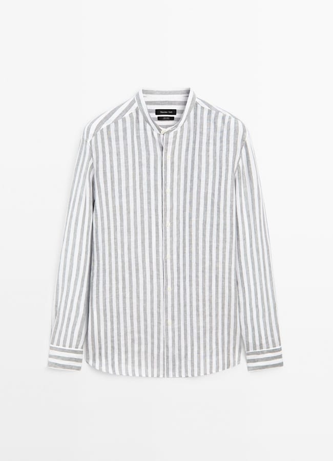 MD Regular-fit shirt with stand collar in grey stripe