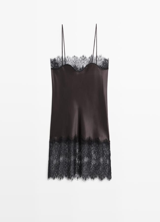 Satin camisole top - black lace