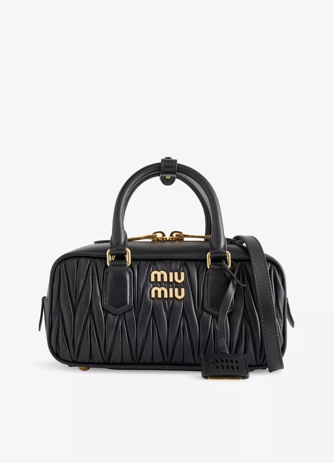 black MIU MIU Arcadie Leather Top Handle Bag
