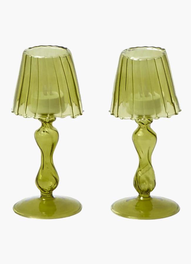 Mrs Alice Olive Glass Lantern Tea Light Holder (Pair) - 18 cm