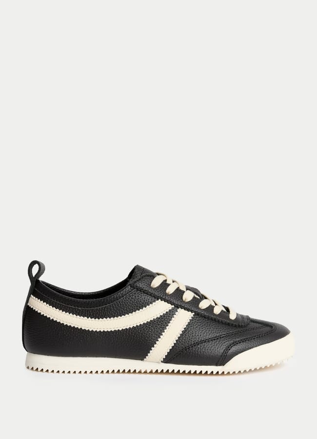 M&S Leather Stripe Trainers in black and white