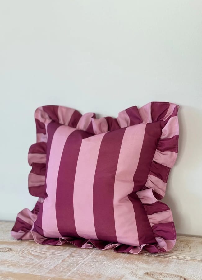 Olive & Olive Outdoor Pink Stripe Ruffle Cushion