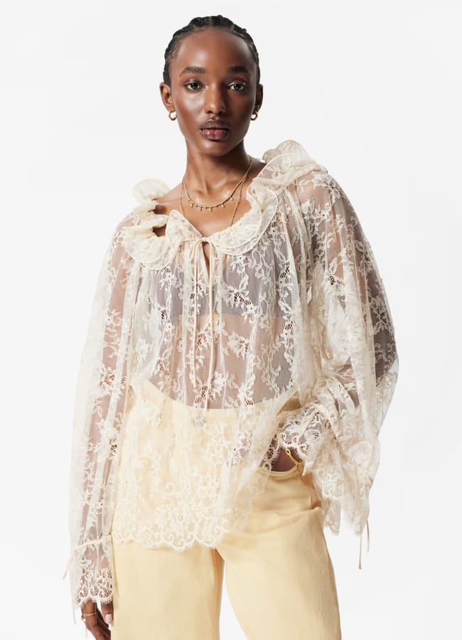 model wearing lace top