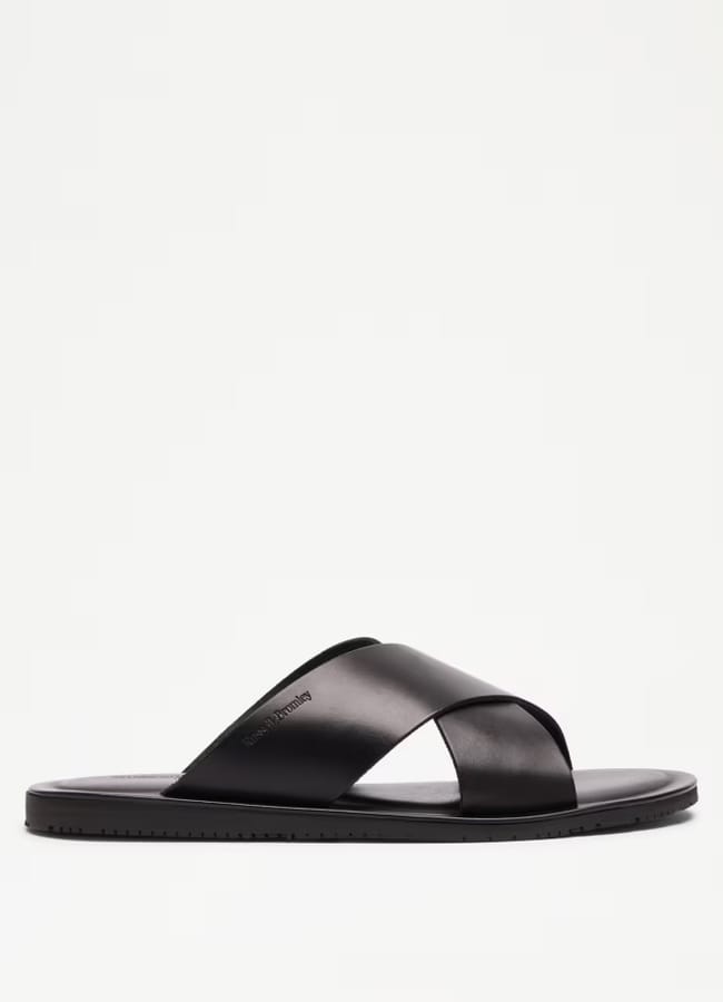 R&B Dalvey Cross Strap Sandal in black leather