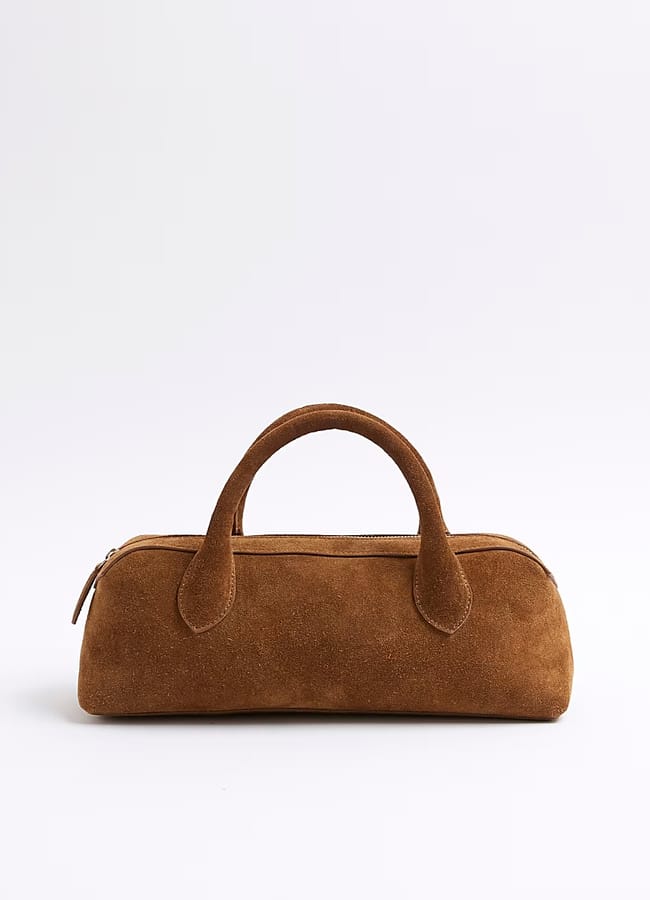 River Island Brown Premium Suede Bowler Bag