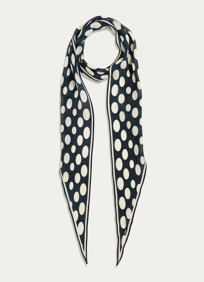 Rixo Nara Silk Scarf in black and white polka dot