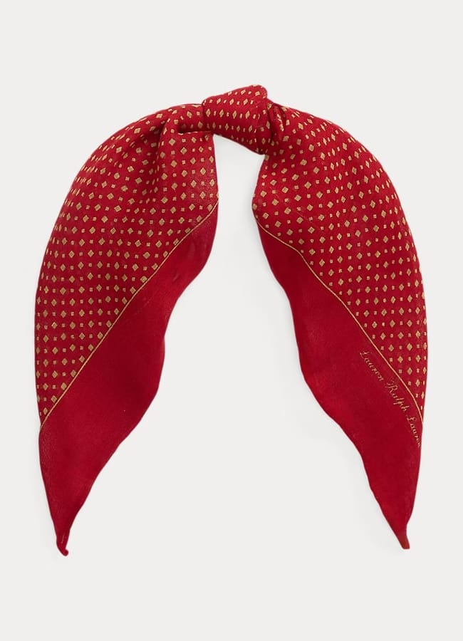 red RL Geo-Print Linen-Silk Square Scarf