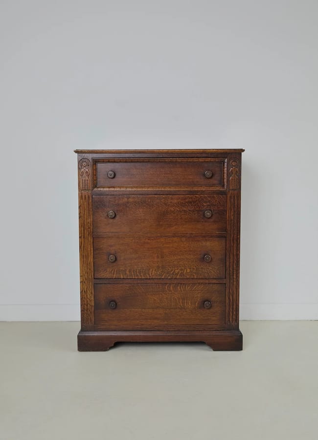 Solid Oak Jacobean Style Chest Of Drawers
