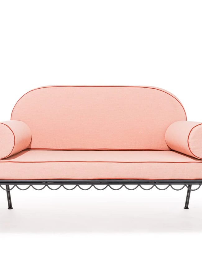 The Al Fresco Love Seat in Rivie Pink | Vintage Black Frame