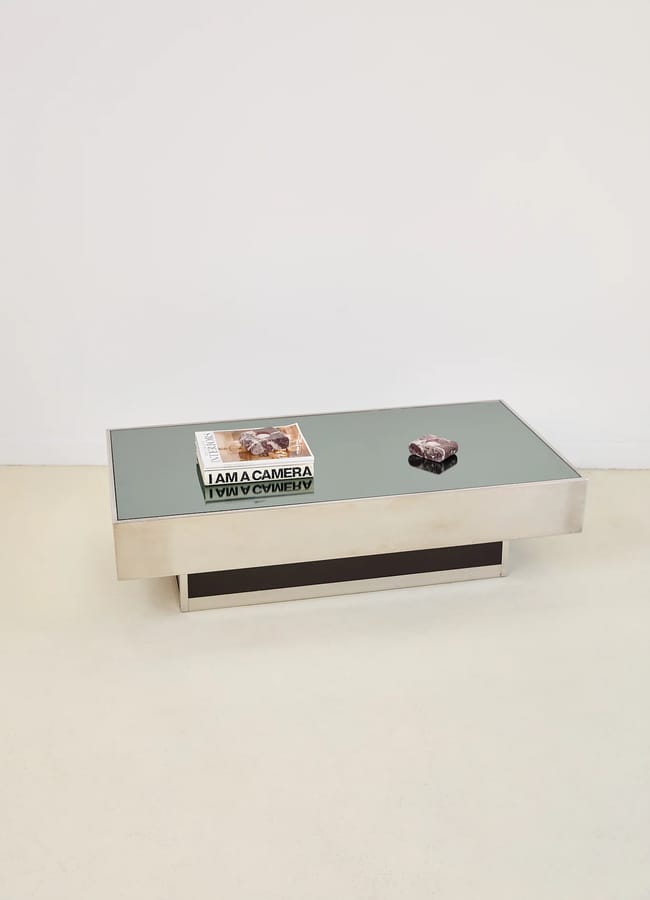 Willy Rizzo Mirrored Top and Chrome Coffee Table