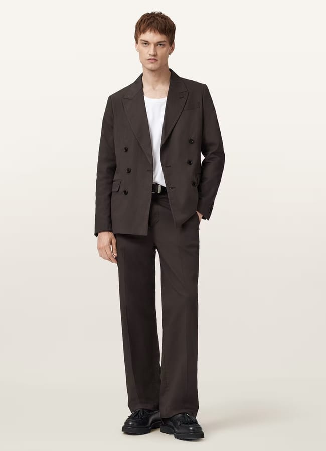 male model wearing brown suit