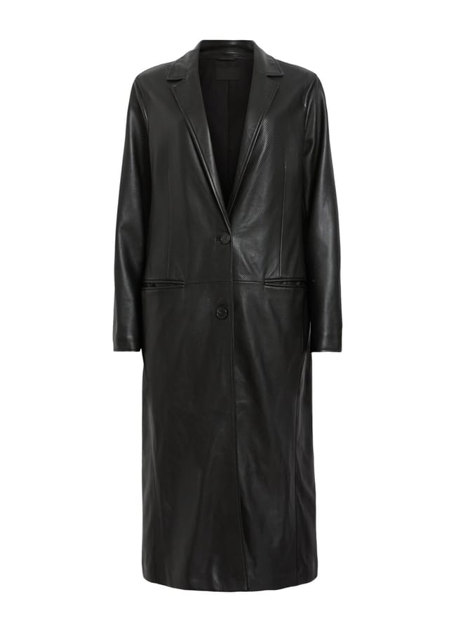 black leather trench coat
