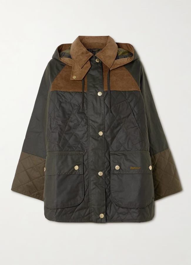 BARBOUR Imelda hooded corduroy-trimmed waxed-cotton and quilted shell jacket £350