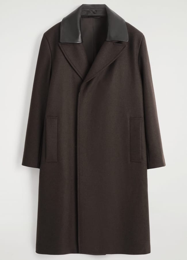 Cos LEATHER-COLLAR WOOL COAT