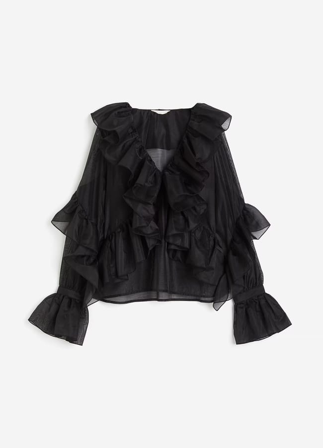 H&M Flounce-trimmed blouse in black