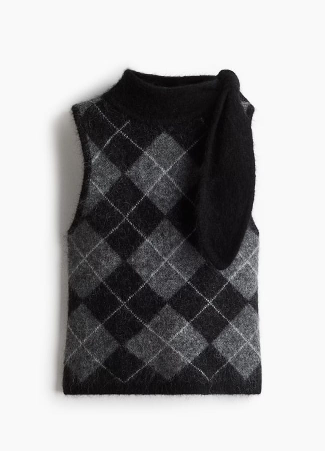 mohair argyle print wool scarf collar top