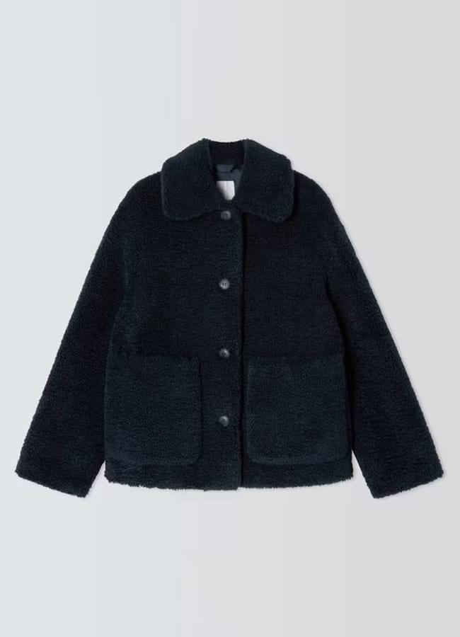 John Lewis Short Teddy Coat in navy
