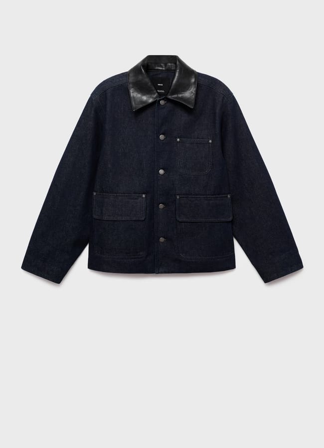 Mango Denim jacket with leather-effect collar