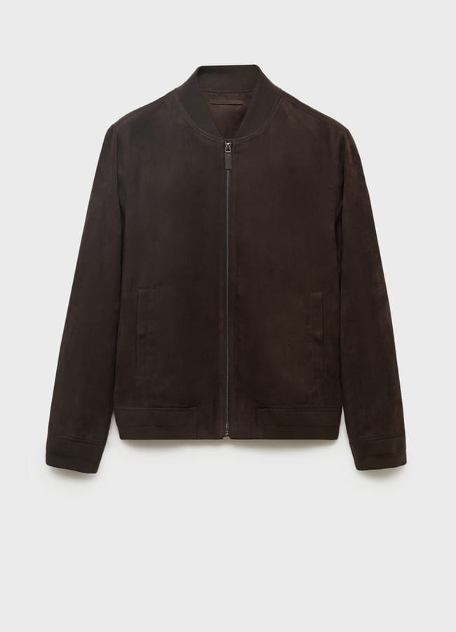 Mango Suede-effect bomber jacket in brown