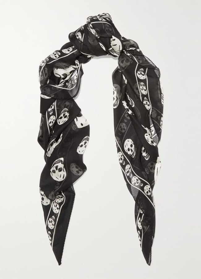 mcqueen black and white skull scarf