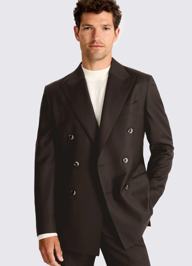 male model wearing Moss Italian Tailored Fit Brown Twill Suit