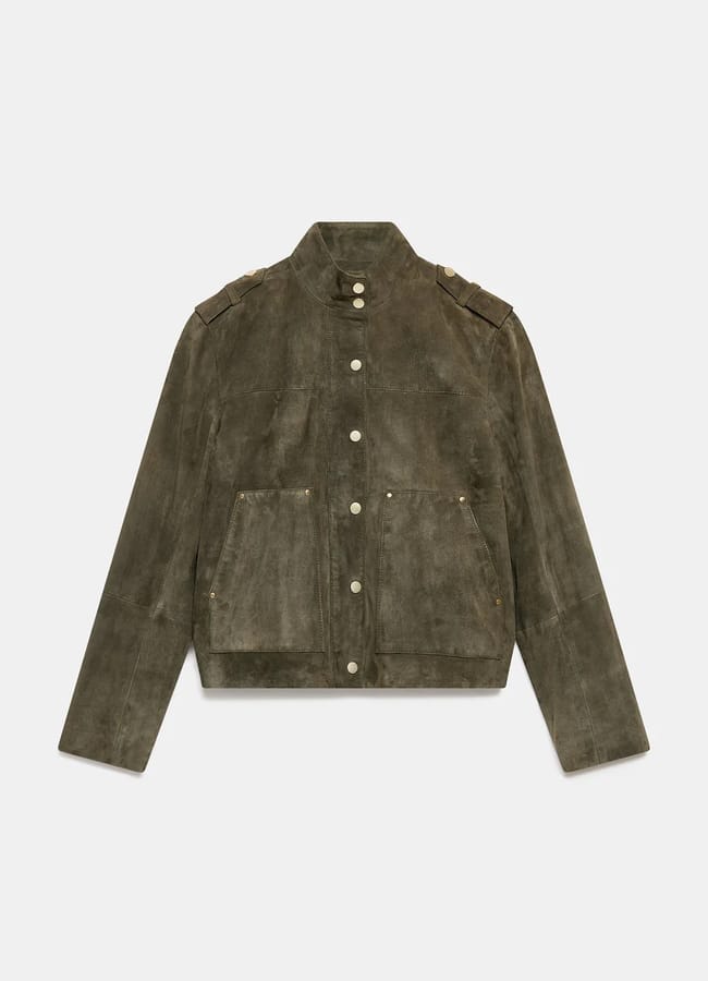 Khaki Suede Bomber Jacket