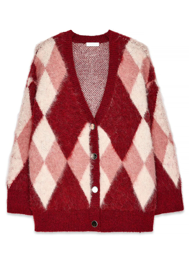 red pink cream argyle cardigan