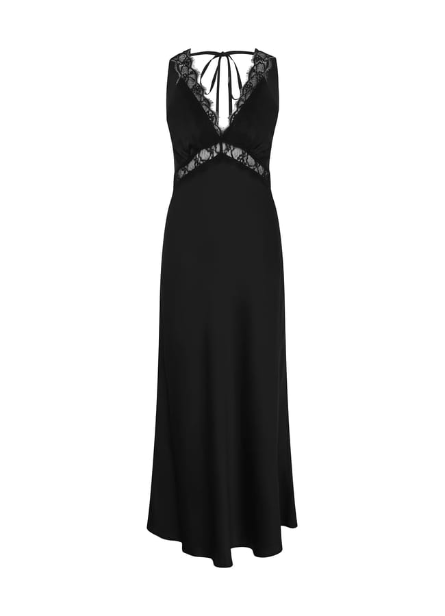 Omnes Aurelia Lace Trim Maxi Dress in Black