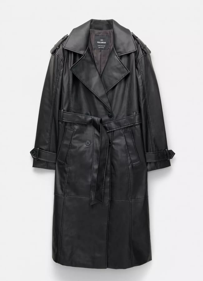 BLACK Pull&Bear Faux leather trench coat